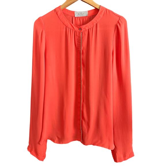 A.L.C. | Silk Draped Back Blouse - Hot Coral - Size Medium - Picture 1 of 6